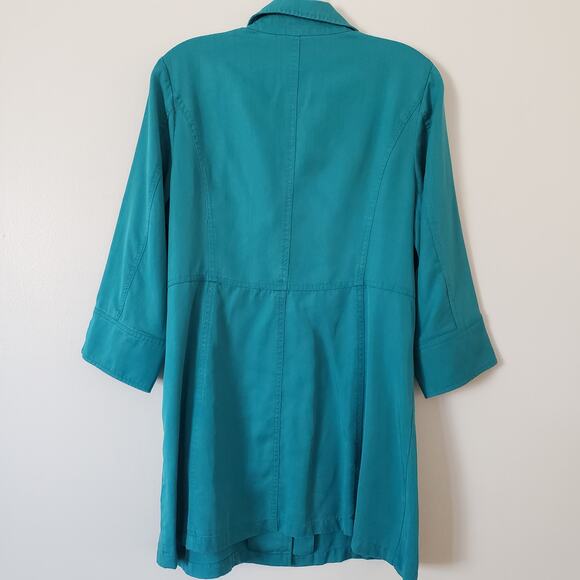 Soft Surroundings Long Collared Jacket Lyocell Teal Flowy Size Medium - Picture 2 of 8
